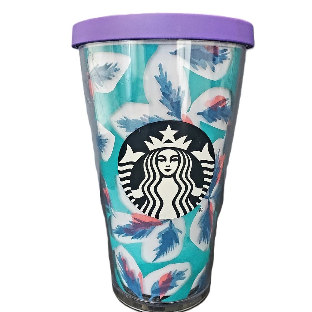 STARBUCKS Grande Cold Beverage Tumbler Cup 16oz Straw Lid Purple Teal Pink Drink